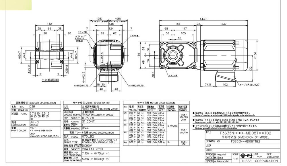 日精减速机F3S35N15-MD08TANTB2电压208V...