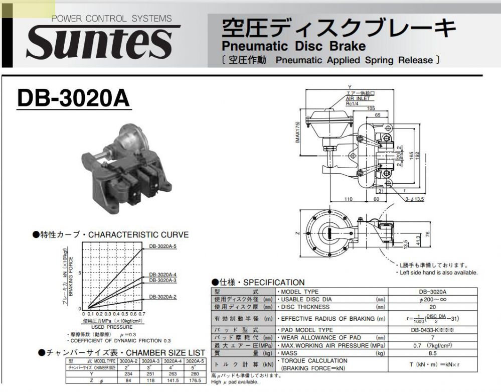 日本三阳商事株式会社气动制动器型号：DB-3020A-158