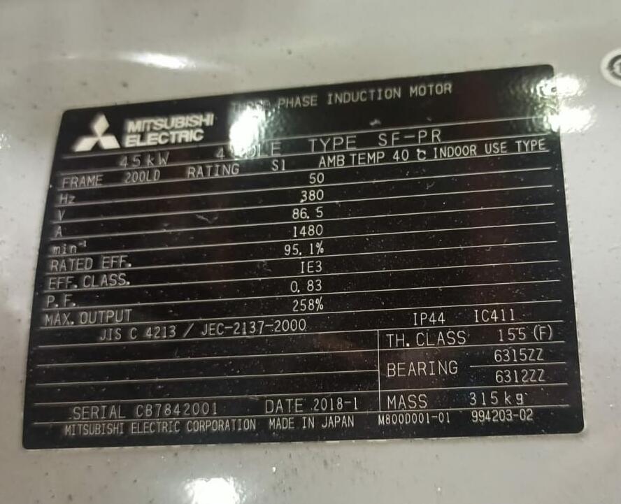 日本三菱三相异步电动机型号：SF-PR-45KW-4P-38...